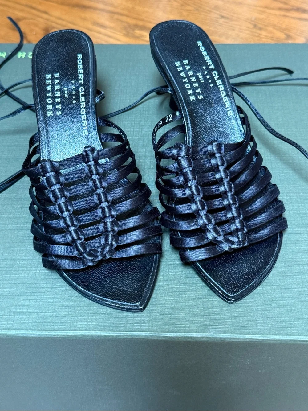Vintage Robert Clergerie Black Strappy Lace-Up Heeled Sandals